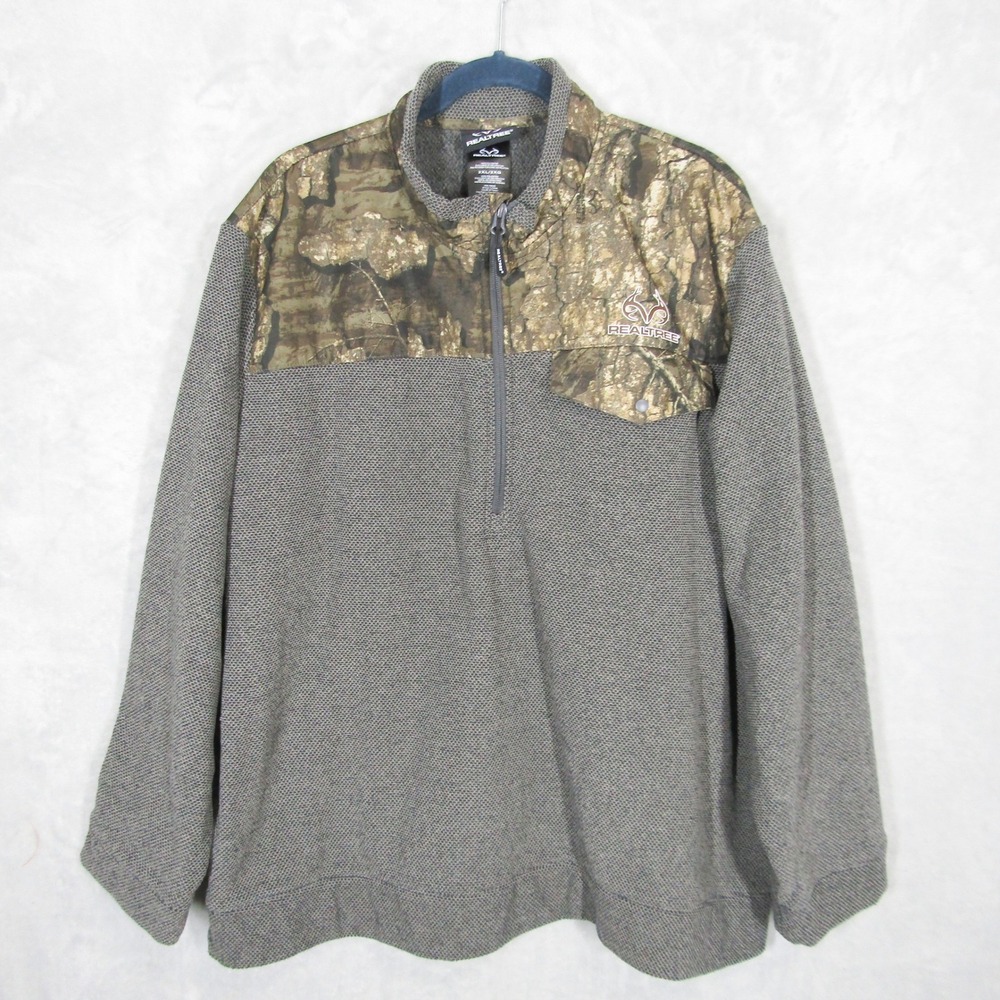 Realtree Mens 2XL 1/4 Zip Pullover Jacket Gray Camo RT Timber Mock Neck